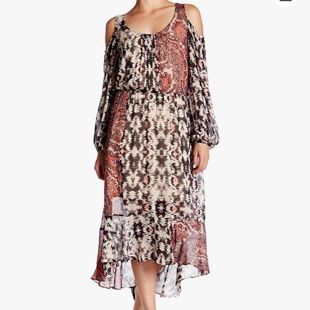 Plenty by Tracy Reese cold shoulder multi print midi dress XS